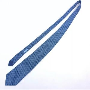 🔥 Stunning Hermes Silk Necktie 7087 OA  - Blue Geometric Pattern - EUC!